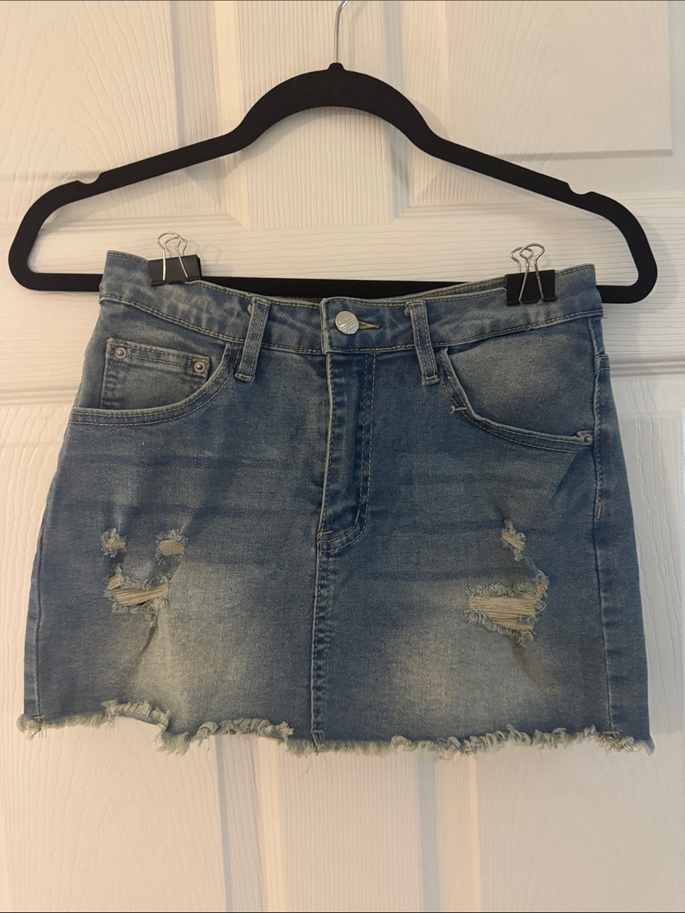Distressed Denim Mini Skirt - Blue